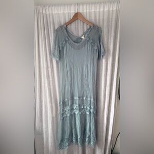 Sundance Gilda lace-trim maxi dress in light blue cupro material